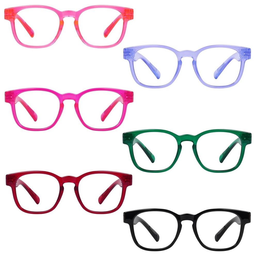 6 Large Square Metalless Screwless Reading Glasses Spring Hinges Ladies Readers